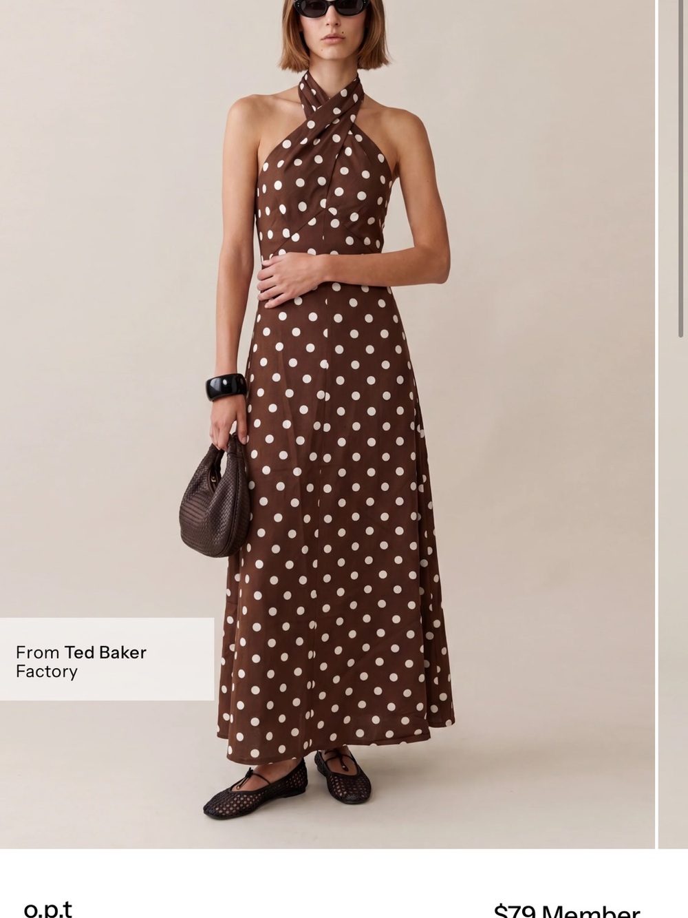 Few Moda Noelle Dress. Polka Dot Halter Maxi Dress in Brown and White. Sz XS - Picture 5 of 5